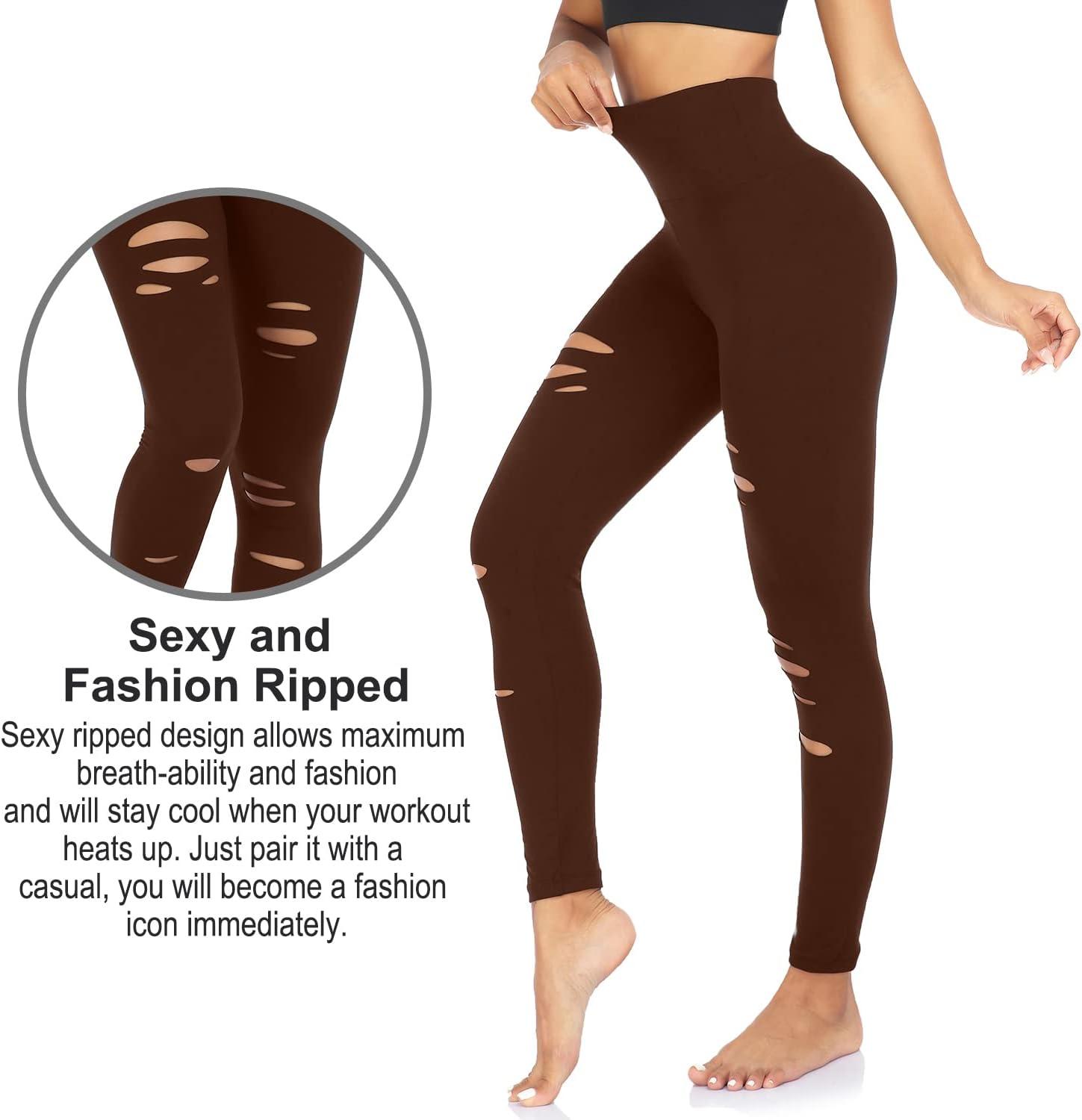 image3 Packs Leggings with Pockets for Women High Waisted Tummy Control Workout Yoga Pants Brown