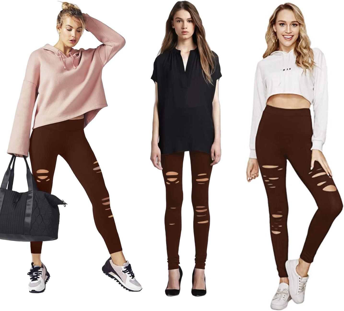 image3 Packs Leggings with Pockets for Women High Waisted Tummy Control Workout Yoga Pants Brown