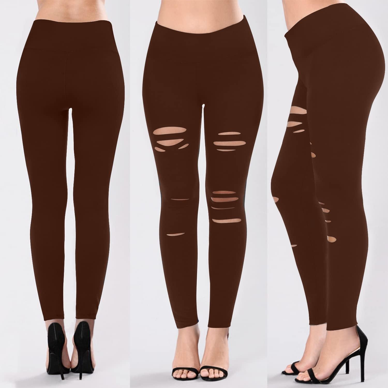 image3 Packs Leggings with Pockets for Women High Waisted Tummy Control Workout Yoga Pants Brown