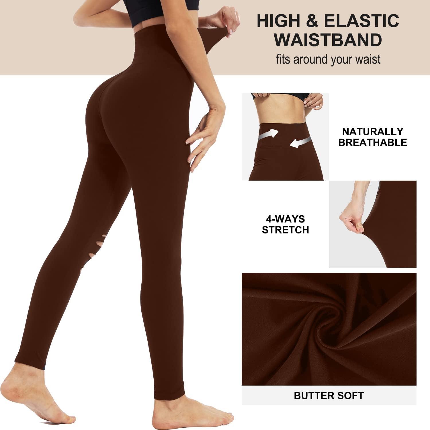 image3 Packs Leggings with Pockets for Women High Waisted Tummy Control Workout Yoga Pants Brown