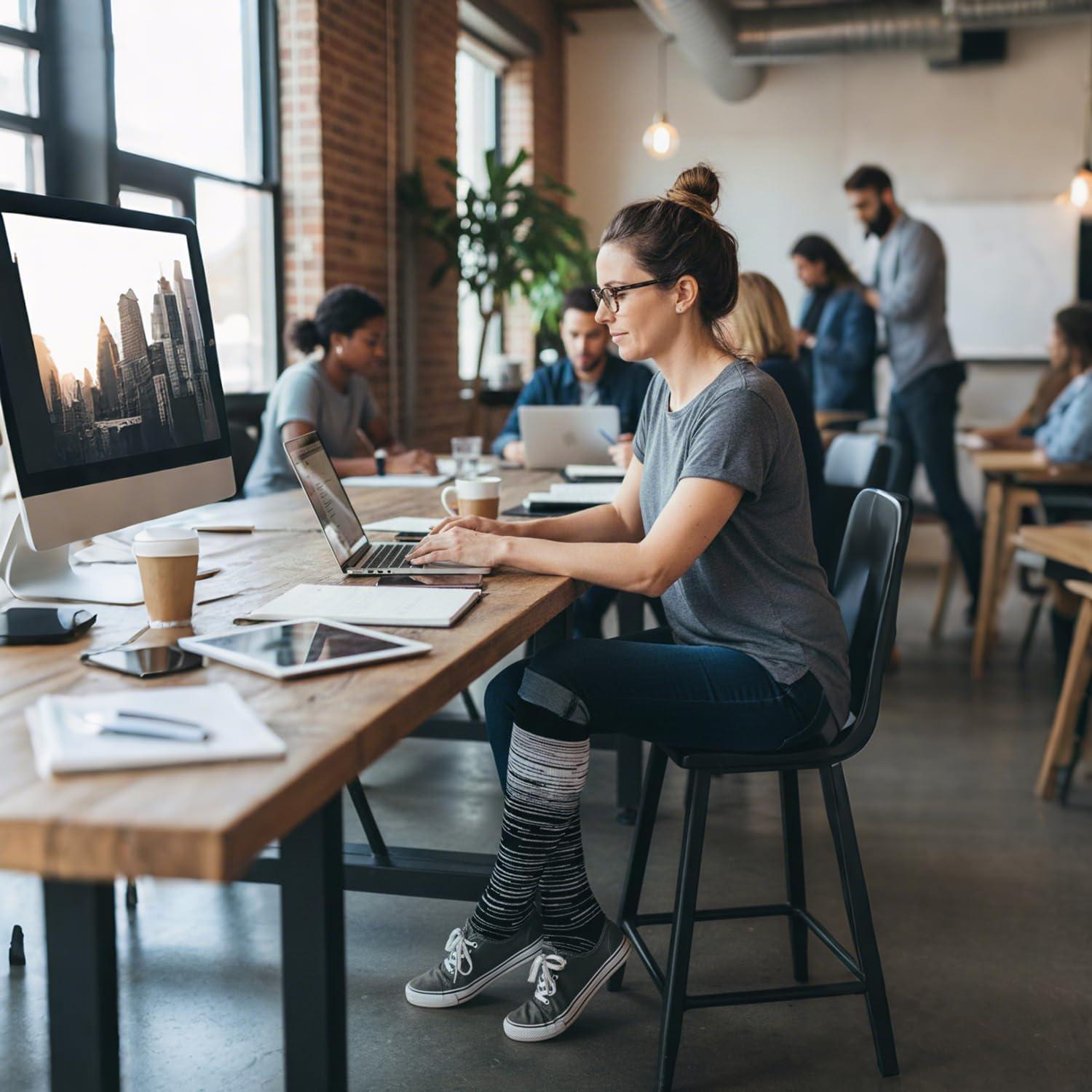 imageGraduated Compression Socks for WomenampampMen 2030mmhg Knee High Socks Travel Hiking Running Stocking055 Pairs Multi Stripe 02