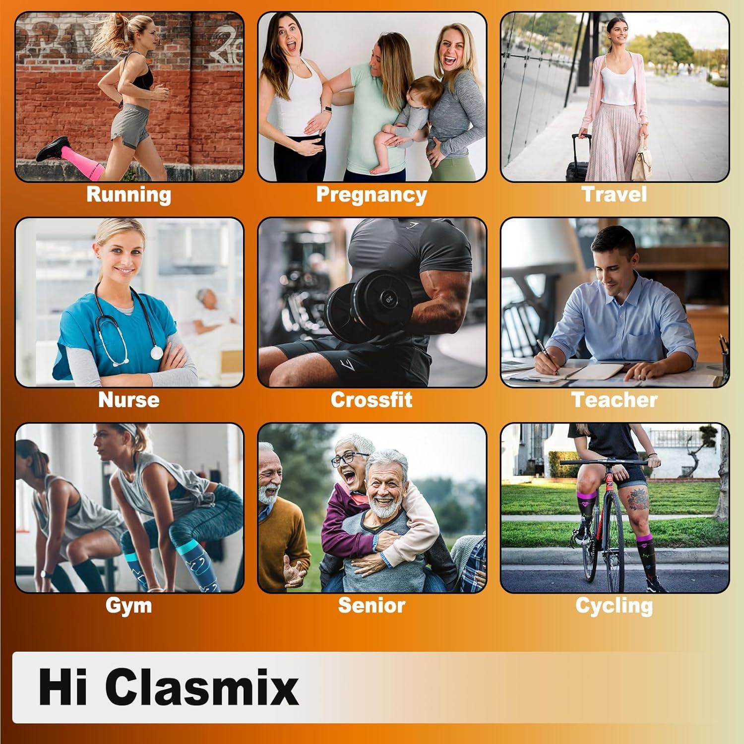 imageGraduated Compression Socks for WomenampampMen 2030mmhg Knee High Socks Travel Hiking Running Stocking055 Pairs Multi Stripe 02