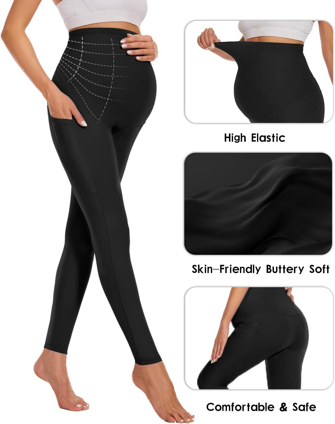 imageHi Clasmix 3 Pack Maternity Capri Leggings with PocketsButtery Soft Workout Pregnancy Yoga Pants63 Pack Full Length Black