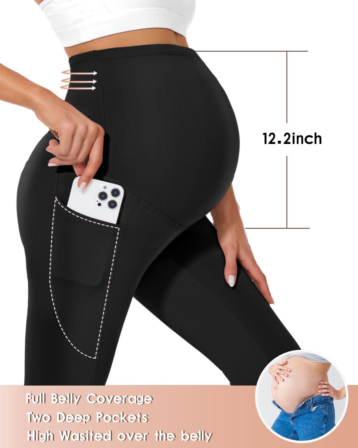 imageHi Clasmix 3 Pack Maternity Capri Leggings with PocketsButtery Soft Workout Pregnancy Yoga Pants63 Pack Full Length Black