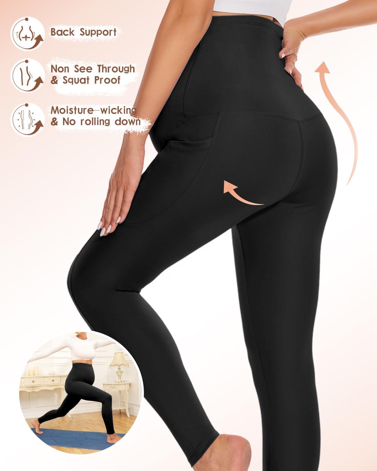 imageHi Clasmix 3 Pack Maternity Capri Leggings with PocketsButtery Soft Workout Pregnancy Yoga Pants63 Pack Full Length Black