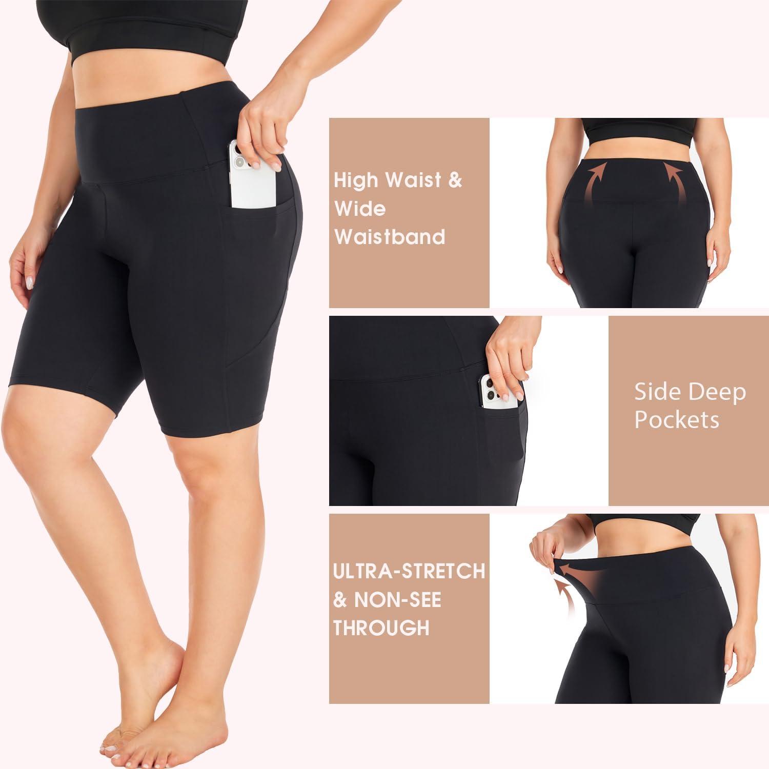 imageHi Clasmix 3 Pack Plus Size Biker Shorts for Women1X4XHigh Waisted NonSee Through Workout Super Soft Black Yoga Shorts63 Pack Black With Pockets