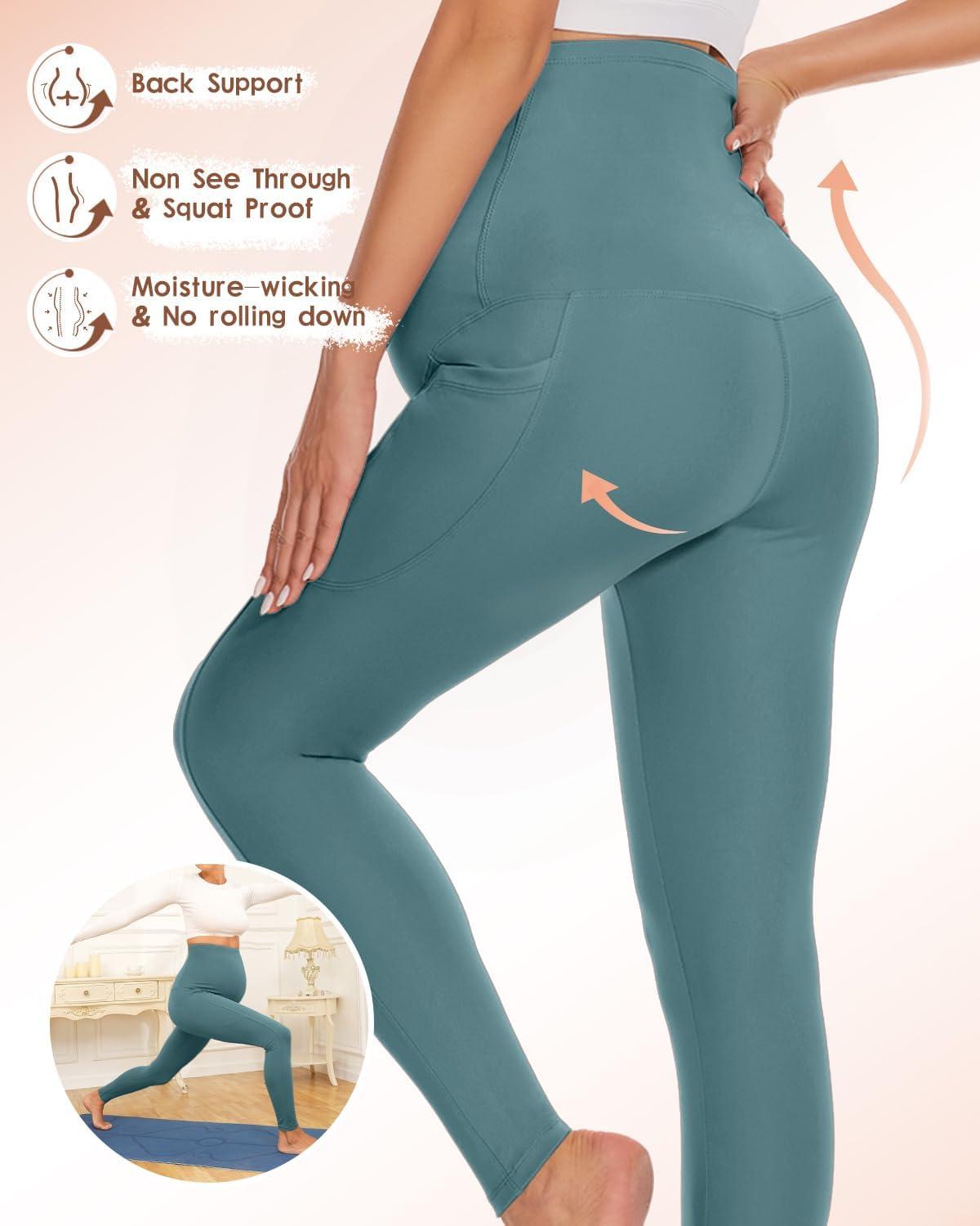 imageHi Clasmix Buttery Soft Maternity Leggings Over The Belly with PocketsNonSeeThrough Workout Pregnancy Yoga Pants41 Pack Lake Blue