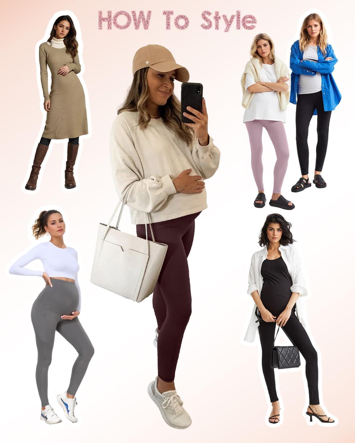 imageHi Clasmix Buttery Soft Maternity Leggings Over The Belly with PocketsNonSeeThrough Workout Pregnancy Yoga Pants41 Pack Lake Blue