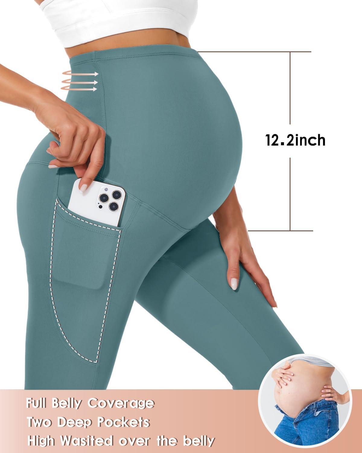 imageHi Clasmix Buttery Soft Maternity Leggings Over The Belly with PocketsNonSeeThrough Workout Pregnancy Yoga Pants41 Pack Lake Blue