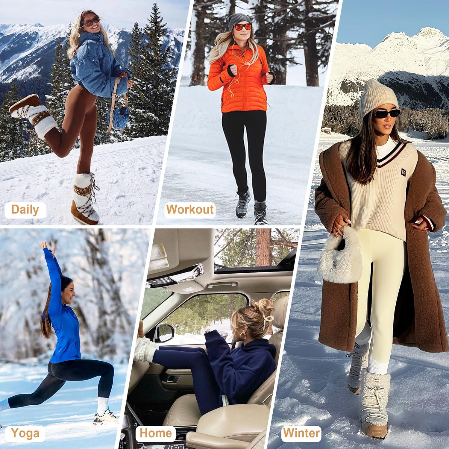 imageHi Clasmix Fleece Lined Leggings Women Seamless Thermal Winter High Waisted Tummy Control Thick Warm Yoga PantsNavy Blue