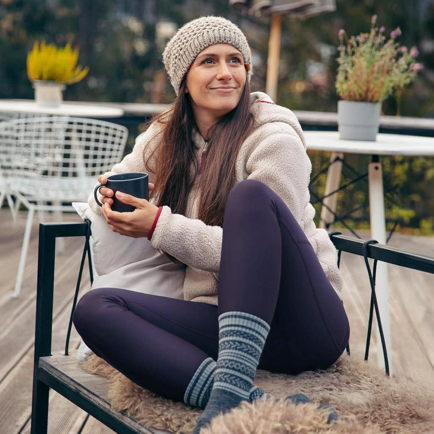 imageHi Clasmix Fleece Lined Leggings Women Seamless Thermal Winter High Waisted Tummy Control Thick Warm Yoga PantsNavy Blue