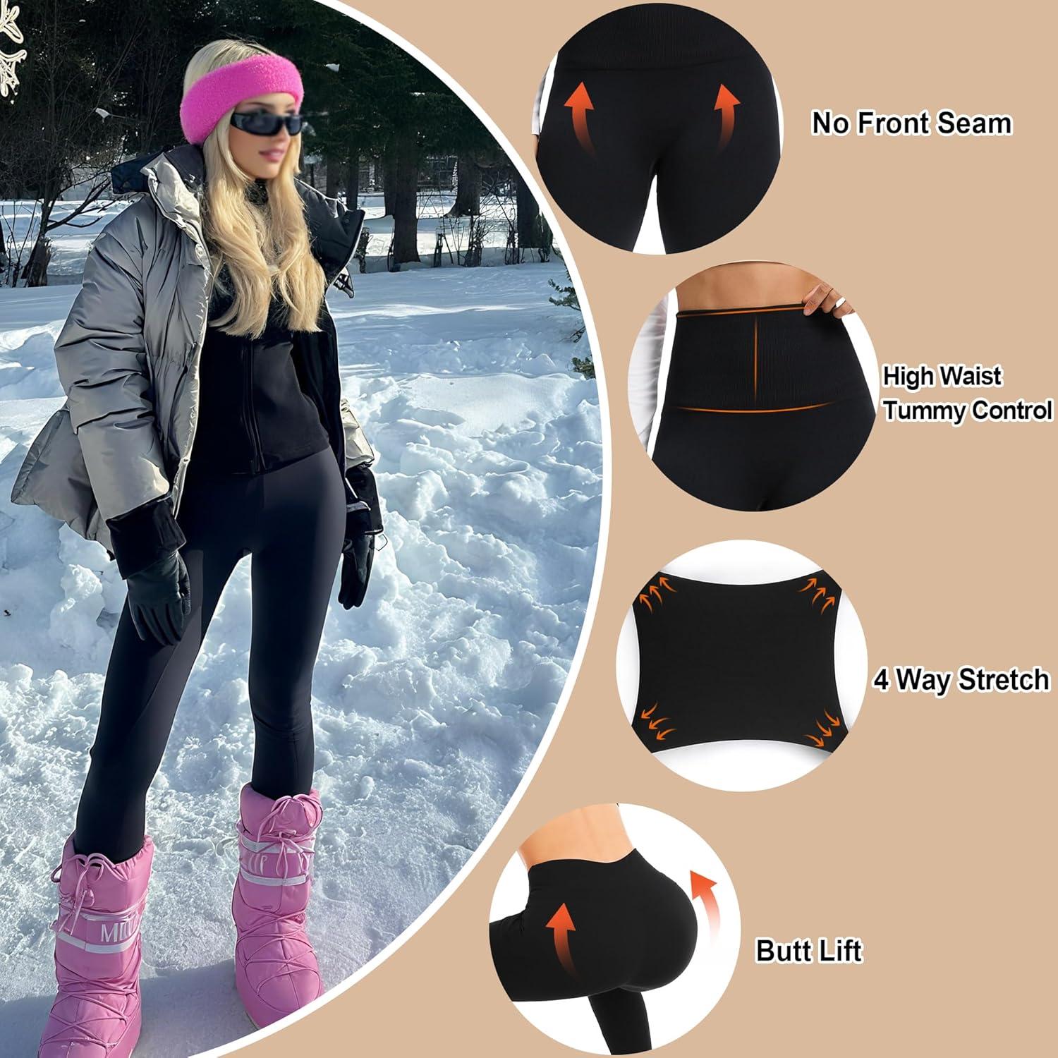 imageHi Clasmix Fleece Lined Leggings Women Seamless Thermal Winter High Waisted Tummy Control Thick Warm Yoga PantsNavy Blue