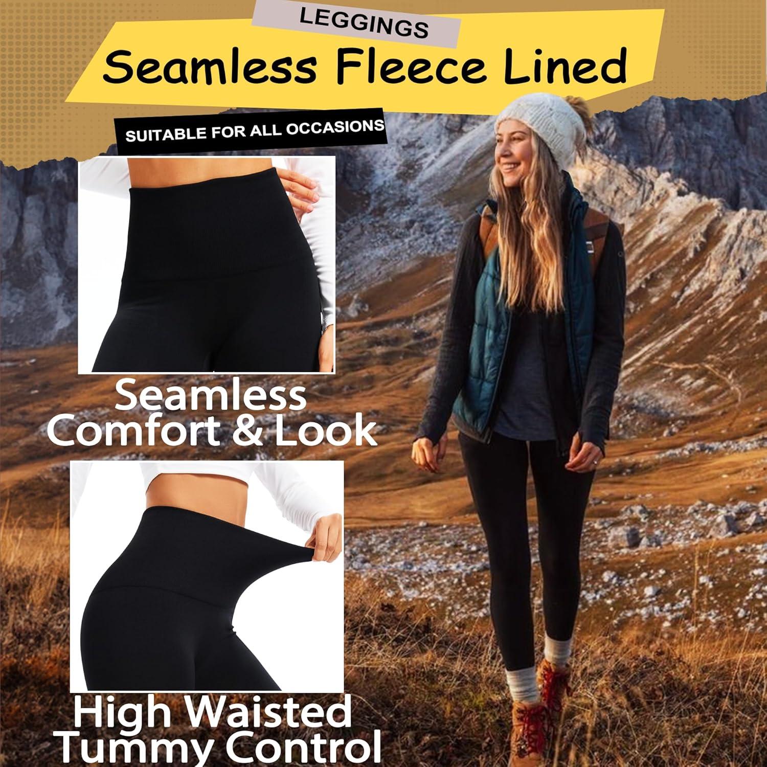 imageHi Clasmix Fleece Lined Leggings Women Seamless Thermal Winter High Waisted Tummy Control Thick Warm Yoga PantsNavy Blue