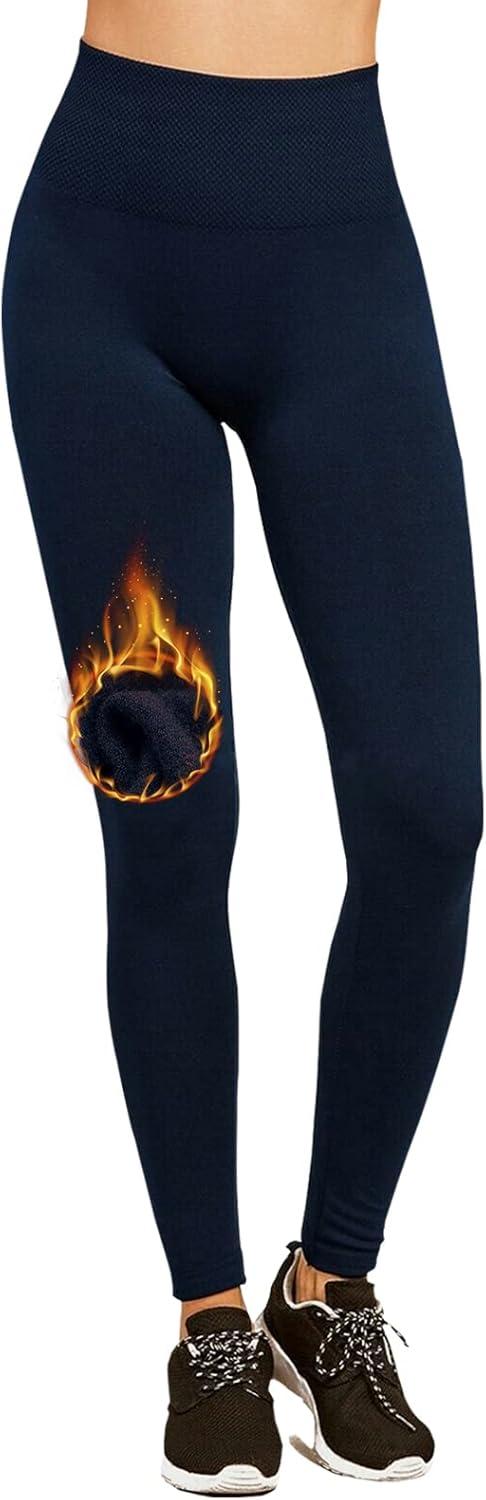 imageHi Clasmix Fleece Lined Leggings Women Seamless Thermal Winter High Waisted Tummy Control Thick Warm Yoga PantsNavy Blue