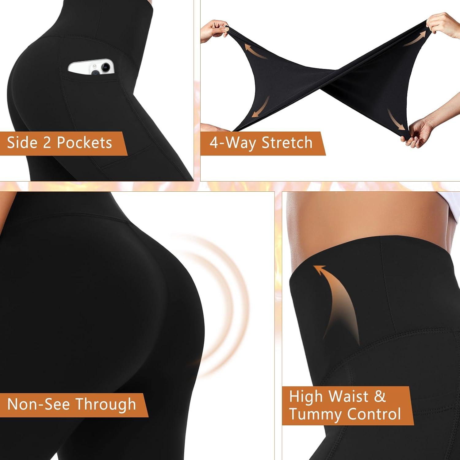 imageHi Clasmix Fleece Lined Leggings with Pockets for Women Thermal Yoga Pants Winter Hiking Workout Leggings Black