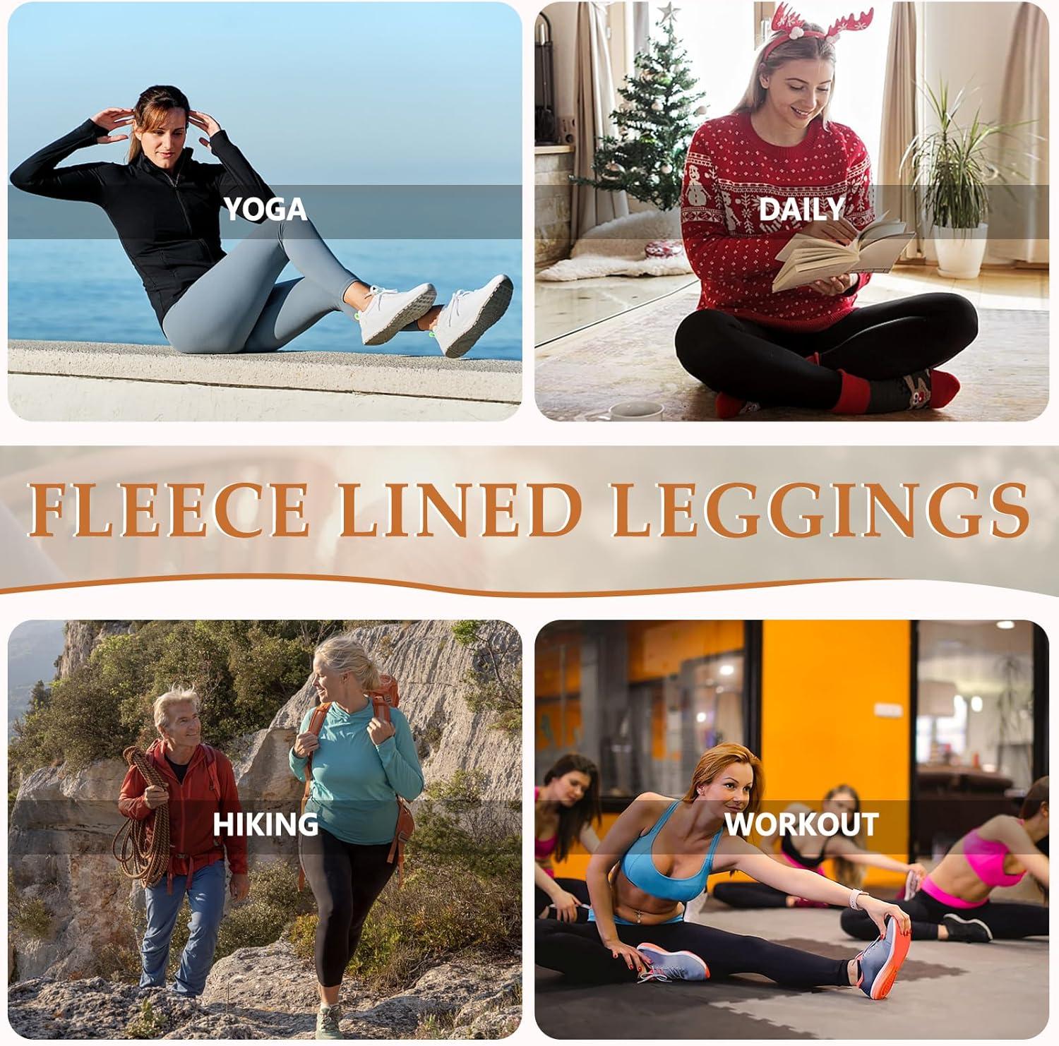 imageHi Clasmix Fleece Lined Leggings with Pockets for Women Thermal Yoga Pants Winter Hiking Workout Leggings Black