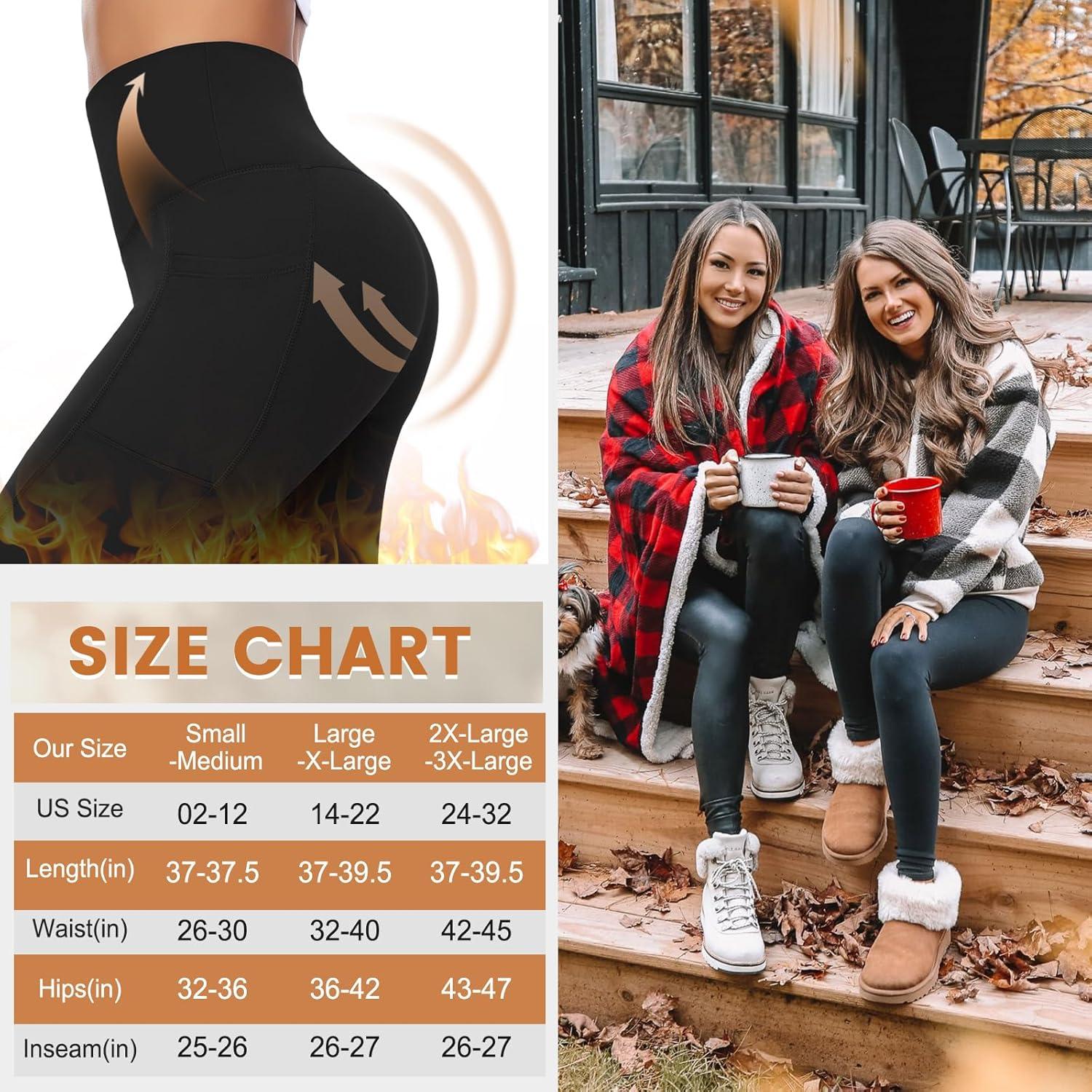 imageHi Clasmix Fleece Lined Leggings with Pockets for Women Thermal Yoga Pants Winter Hiking Workout Leggings Black