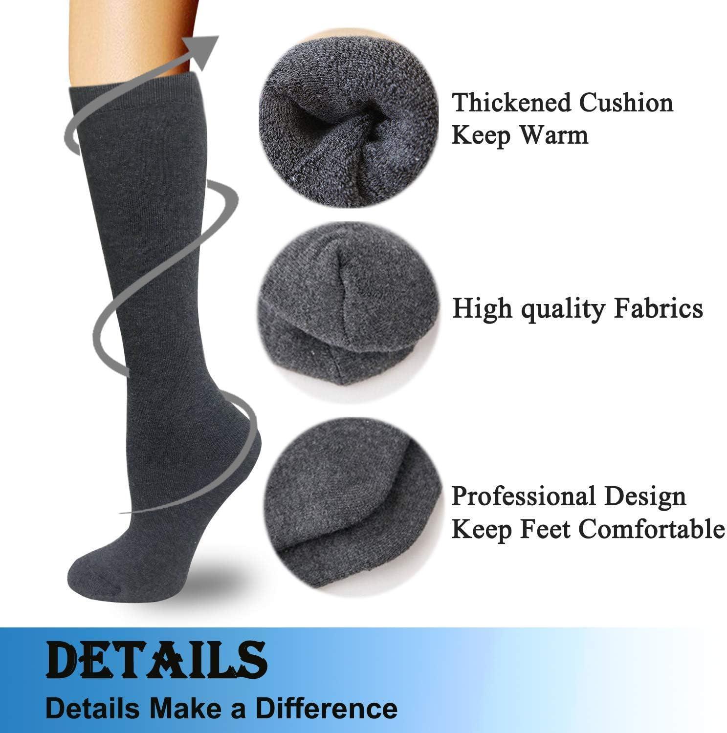 imageWarm Knee High Socks for WomenThermal Cotton Socks for HikingWorkWinterGifts5 Black Pack Women