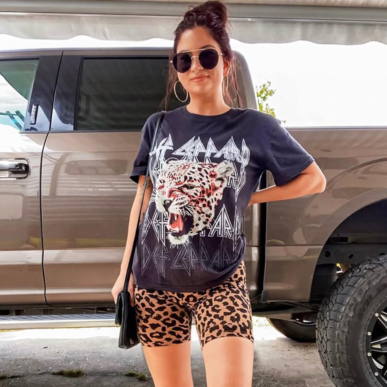 imageWomens 3quot5quot High Waisted Biker Shorts Spandex Yoga Workout Cycling Volleyball Dance Athletic Booty Shorts11leopard