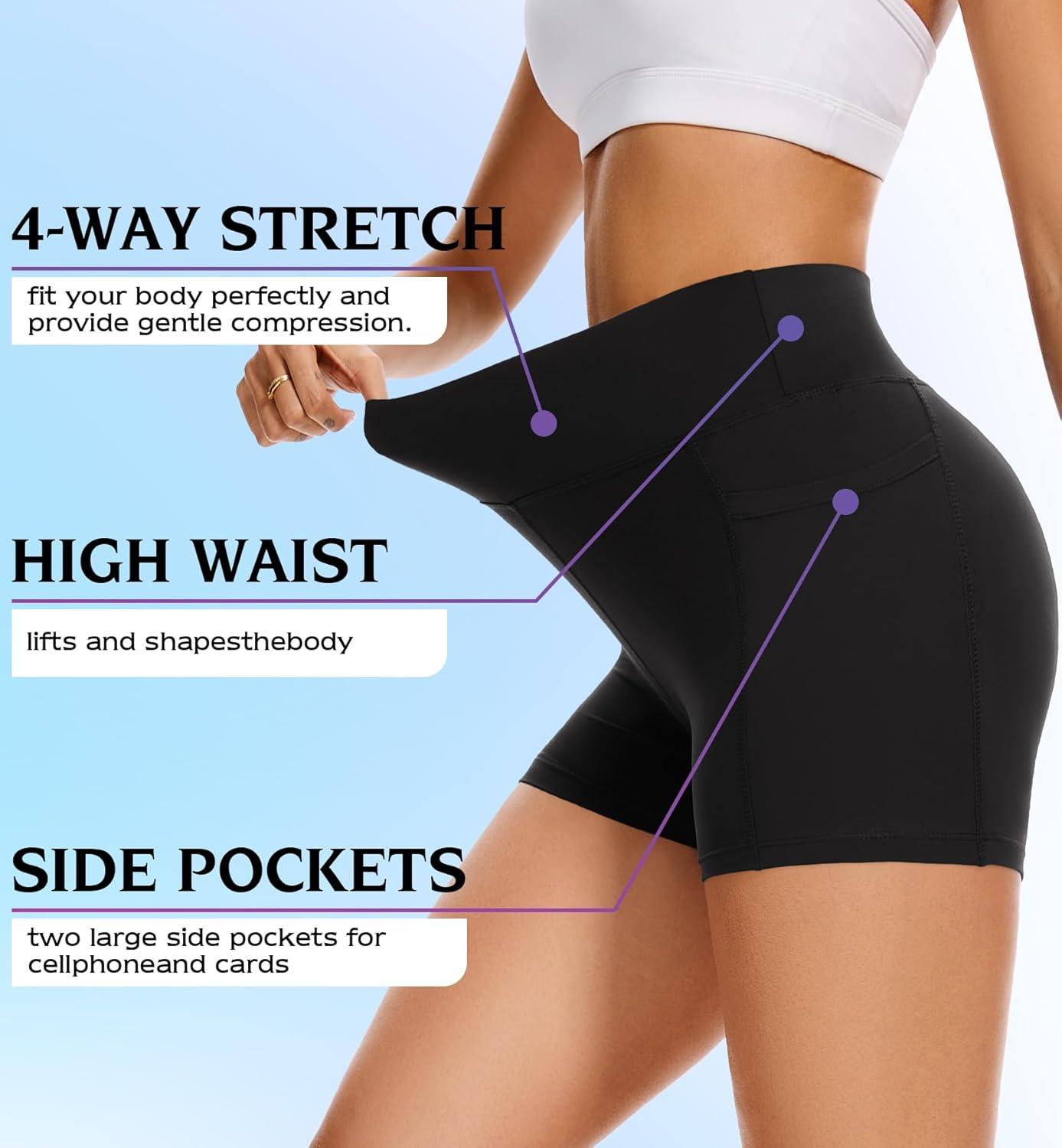 imageWomens 3quot5quot High Waisted Biker Shorts Spandex Yoga Workout Cycling Volleyball Dance Athletic Booty ShortsBlack With Pockets