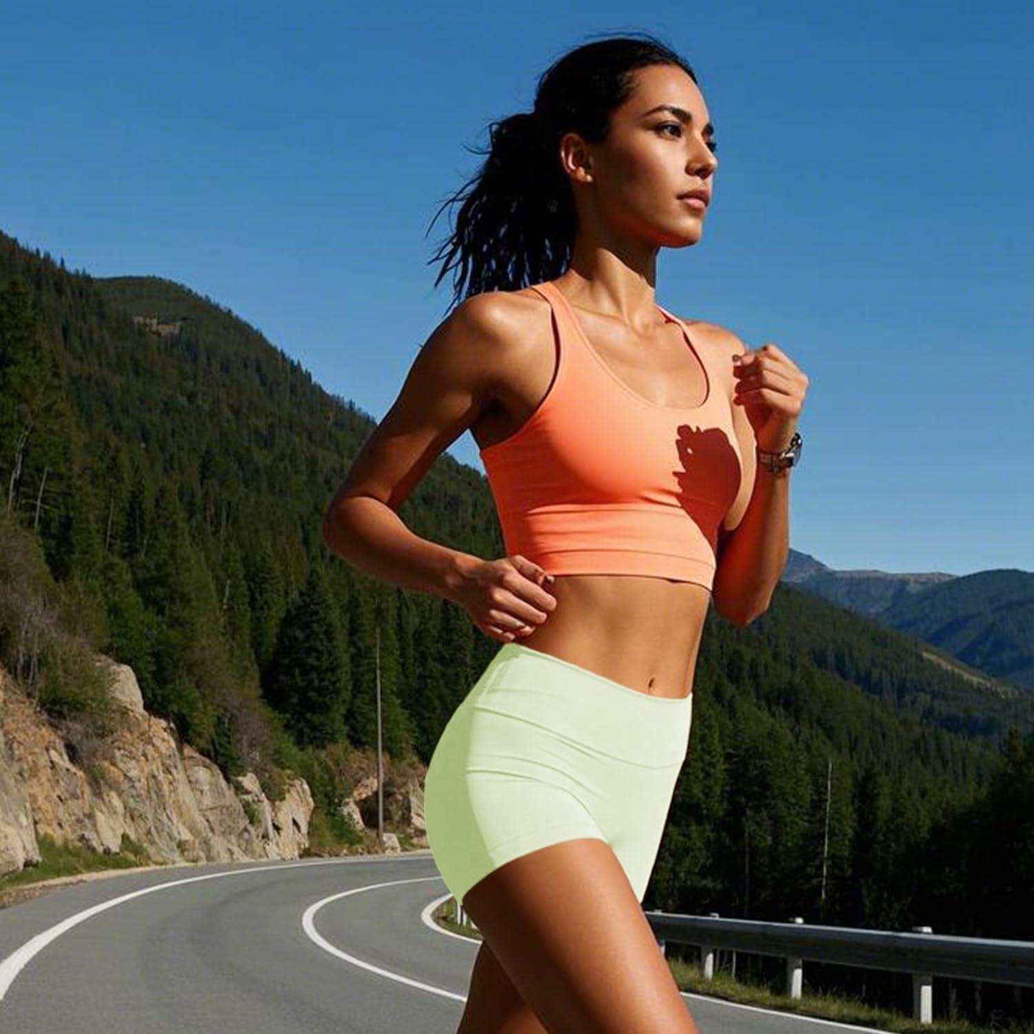 imageWomens 3quot5quot High Waisted Biker Shorts Spandex Yoga Workout Cycling Volleyball Dance Athletic Booty ShortsLime Cream Green