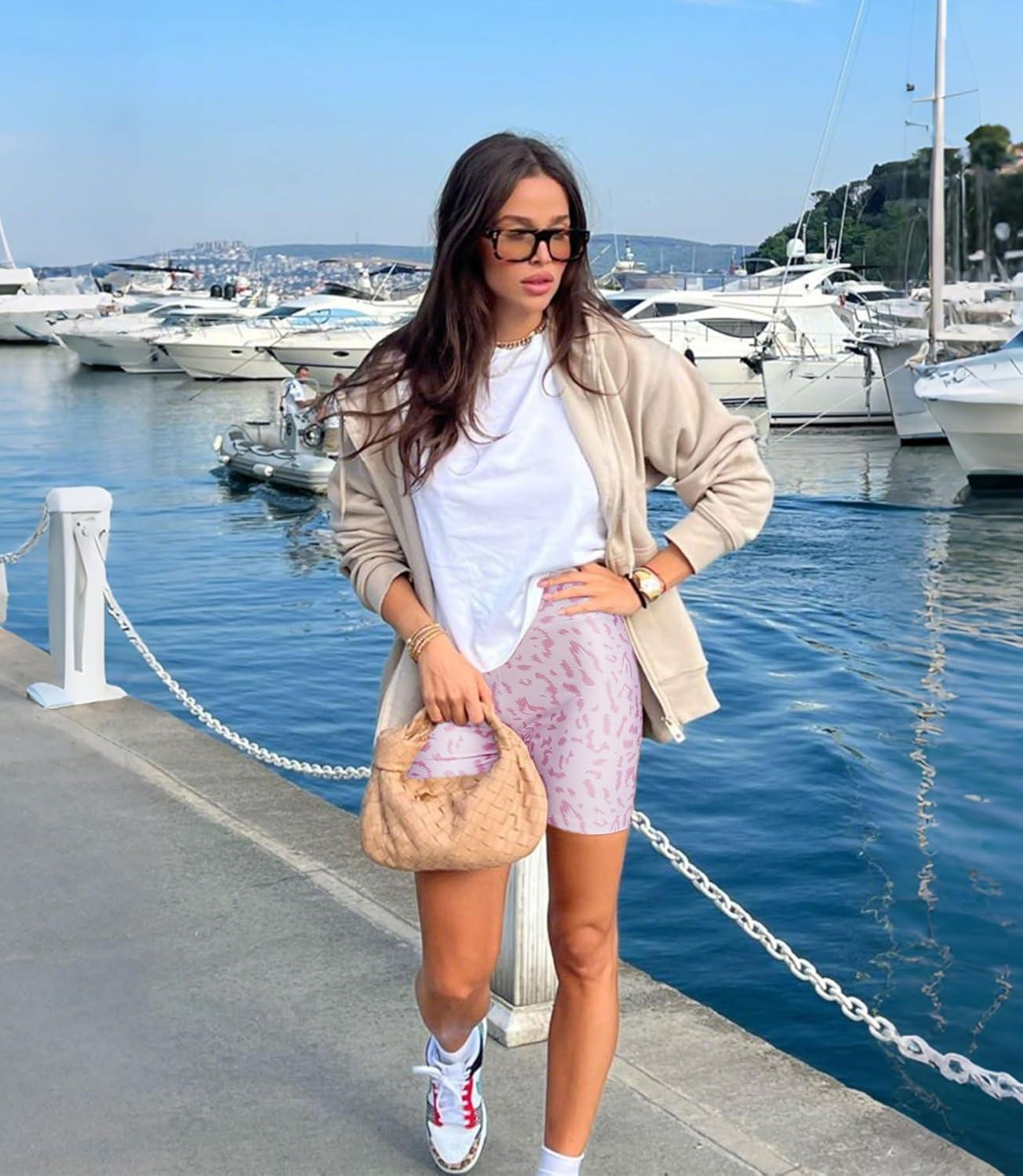 imageWomens 3quot5quot High Waisted Biker Shorts Spandex Yoga Workout Cycling Volleyball Dance Athletic Booty ShortsPink Leopard