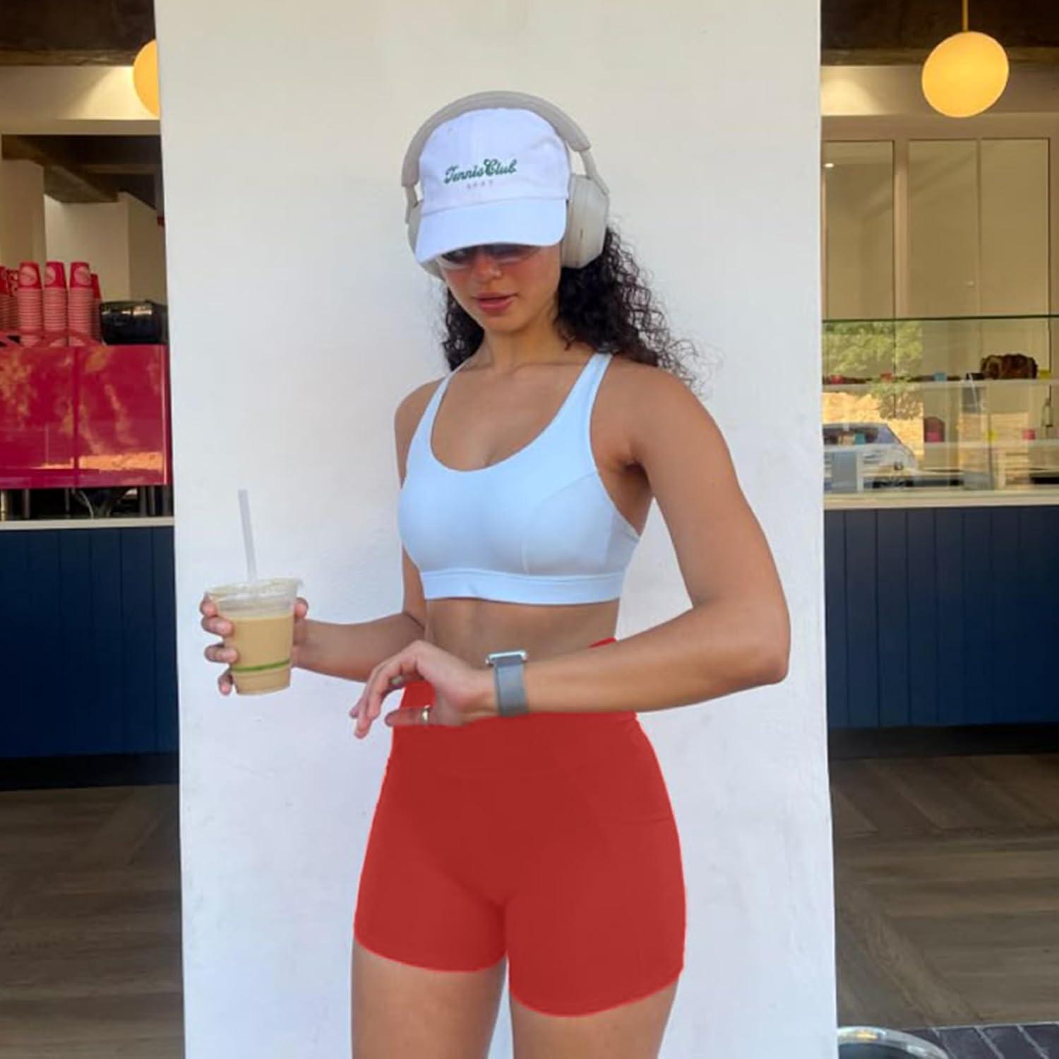 imageWomens 3quot5quot High Waisted Biker Shorts Spandex Yoga Workout Cycling Volleyball Dance Athletic Booty ShortsRed With Pockets