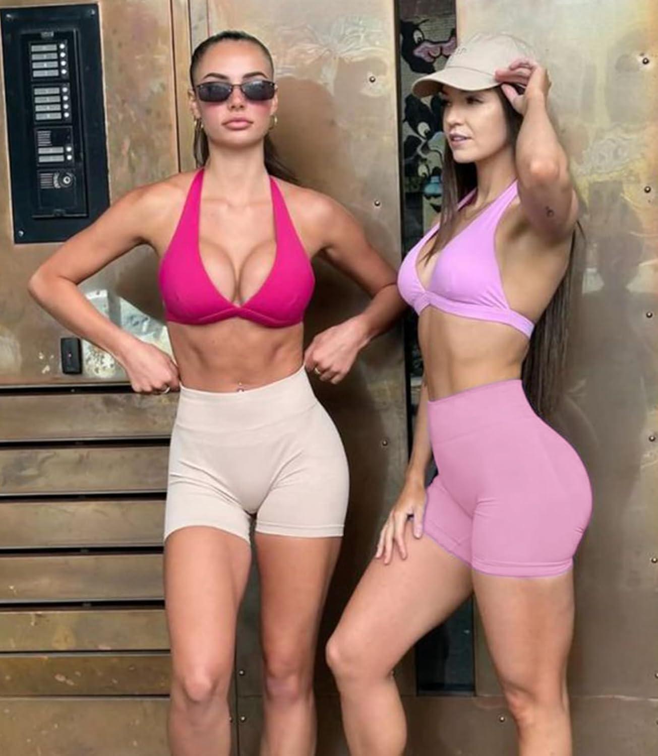 imageWomens 3quot5quot High Waisted Biker Shorts Spandex Yoga Workout Cycling Volleyball Dance Athletic Booty ShortsSakura Pink