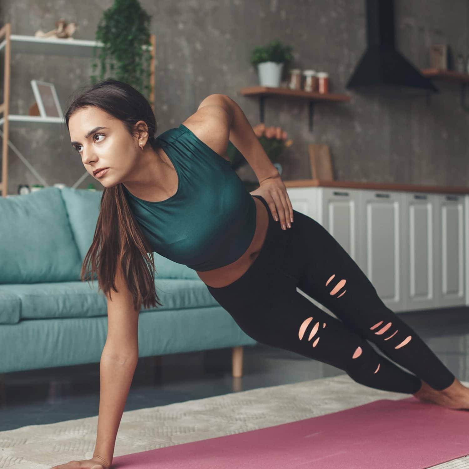 imageWomens High Waist Yoga Pants Cutout Ripped Tummy Control Workout Running Yoga Skinny Leggings