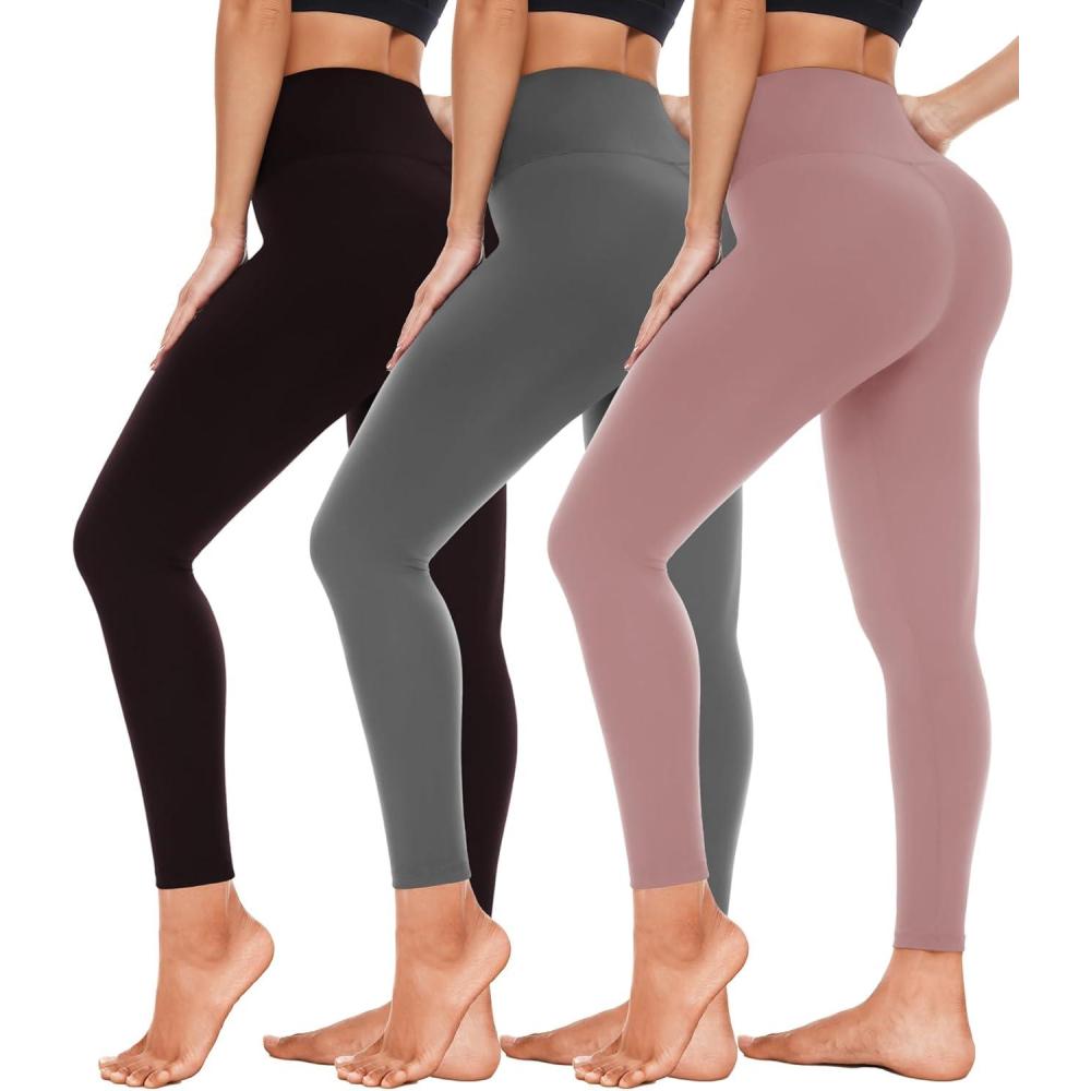 image3 Pack High Waisted Leggings for Women Full Length Capri Black Buttery Soft Tummy Control Yoga Pants for Workout Athletic23 Pack Black  Dark Grey  Rosy Brown