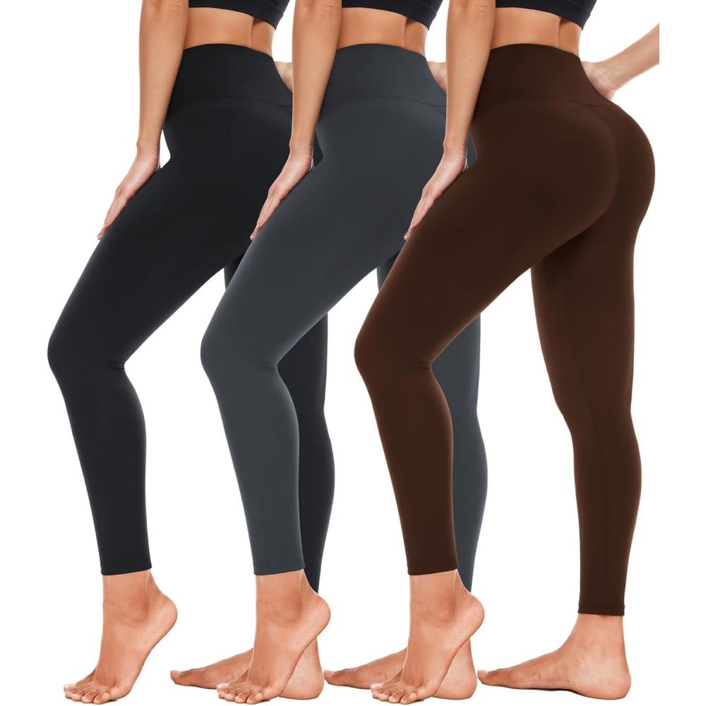 image3 Pack High Waisted Leggings for Women Full Length Capri Black Buttery Soft Tummy Control Yoga Pants for Workout Athletic23 Pack Black dark Gray brown