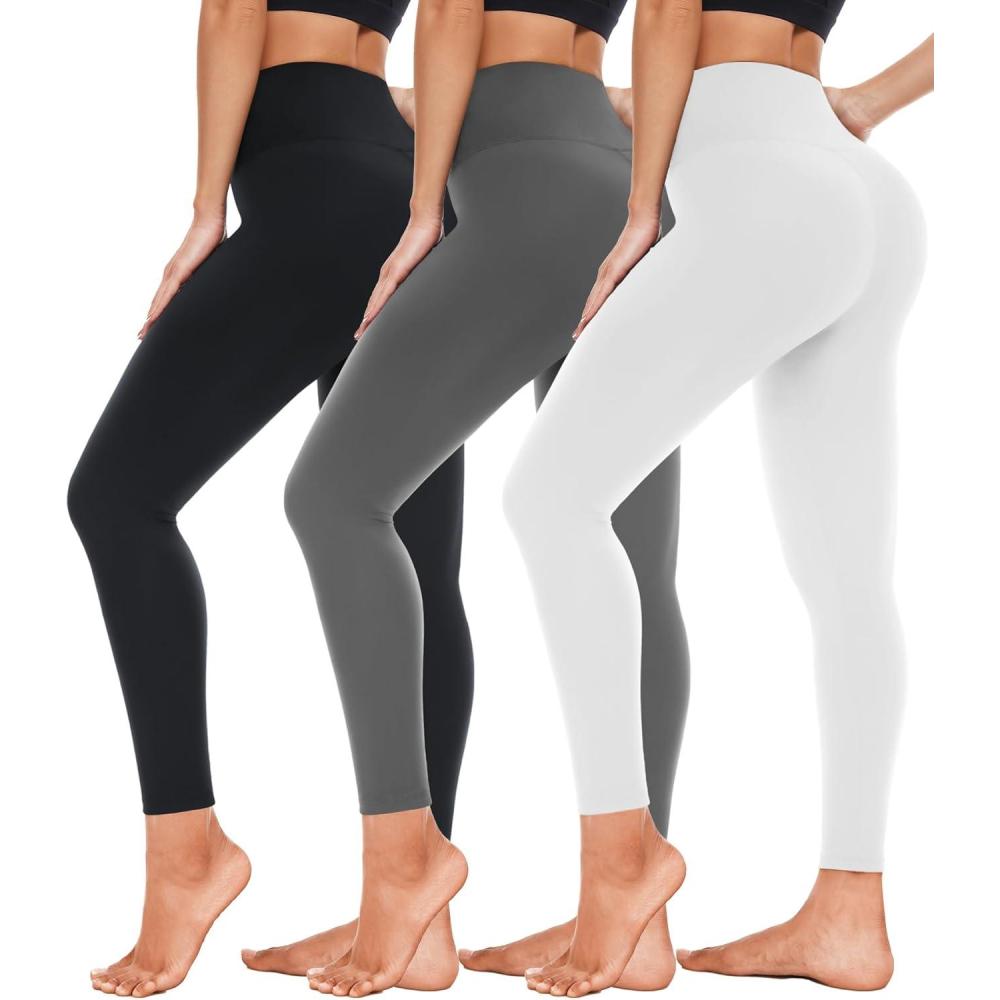 image3 Pack High Waisted Leggings for Women Full Length Capri Black Buttery Soft Tummy Control Yoga Pants for Workout Athletic2a3 Pack Black Grey White