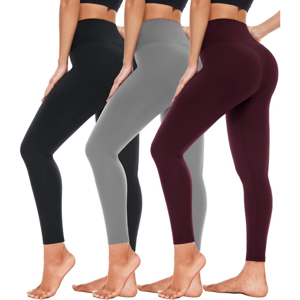 image3 Pack High Waisted Leggings for Women Full Length Capri Black Buttery Soft Tummy Control Yoga Pants for Workout Athletic3 Pack Black light Gray burgundy