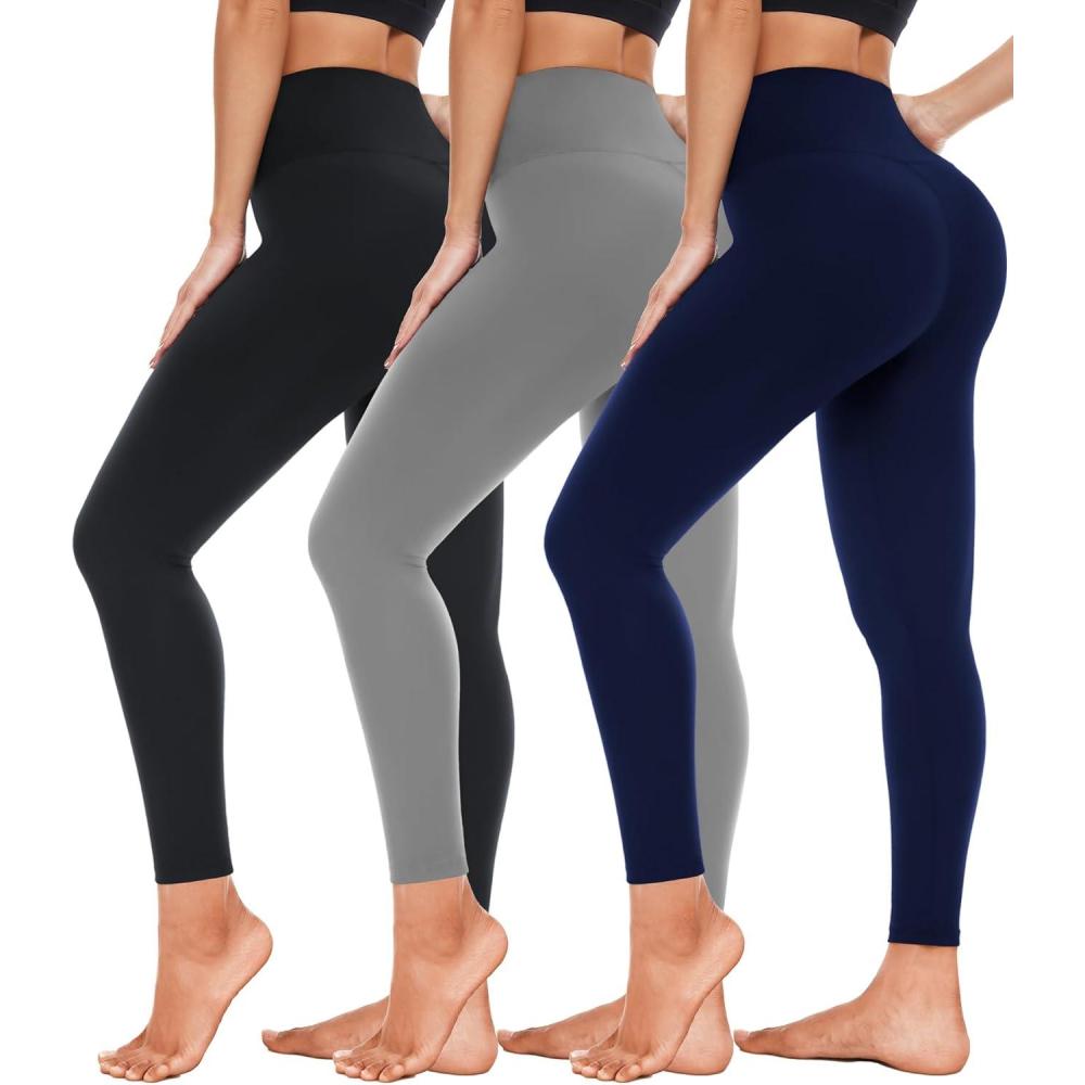 image3 Pack High Waisted Leggings for Women Full Length Capri Black Buttery Soft Tummy Control Yoga Pants for Workout Athletic3 Pack Black light Gray navy