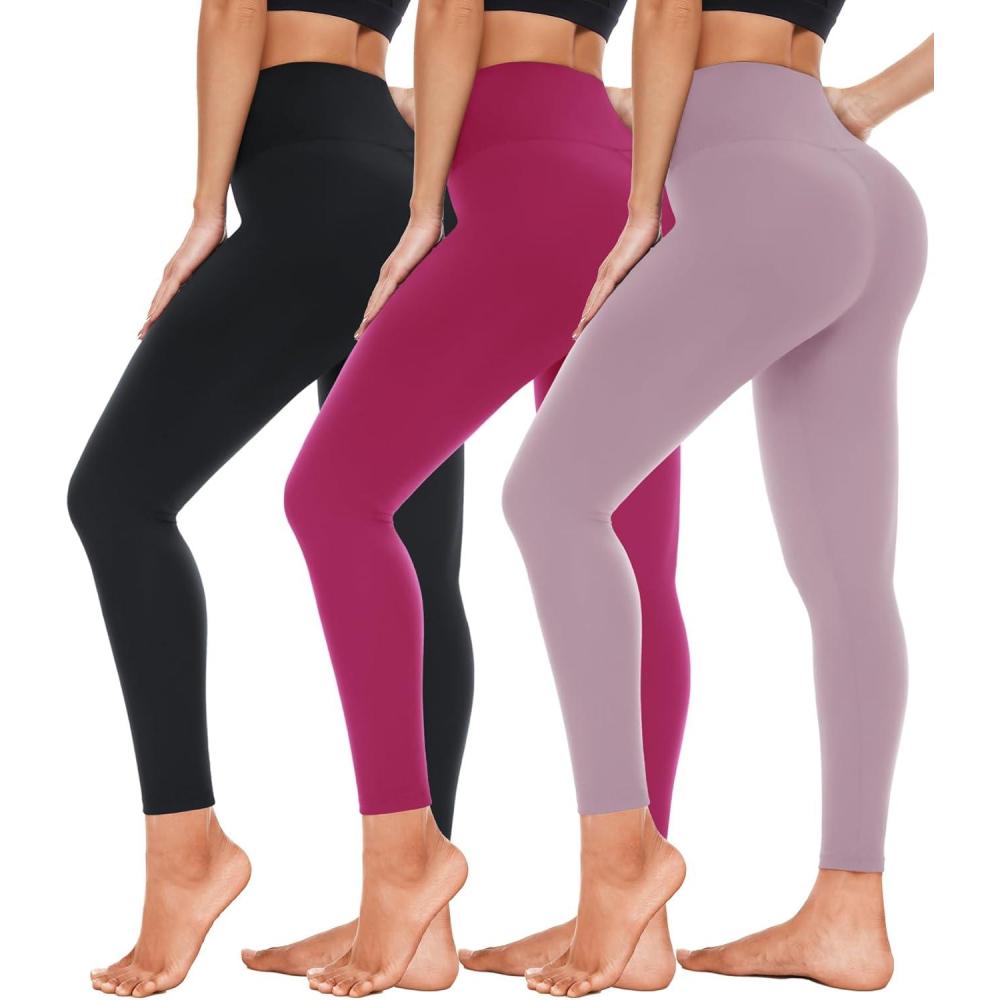 image3 Pack High Waisted Leggings for Women Full Length Capri Black Buttery Soft Tummy Control Yoga Pants for Workout Athletic3 Pack Black rose pink