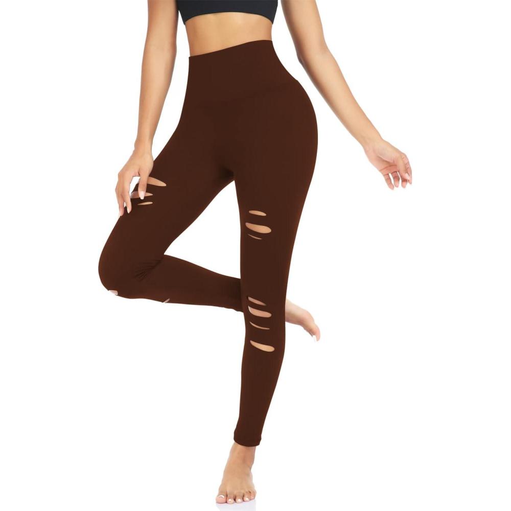 image3 Packs Leggings with Pockets for Women High Waisted Tummy Control Workout Yoga Pants Brown