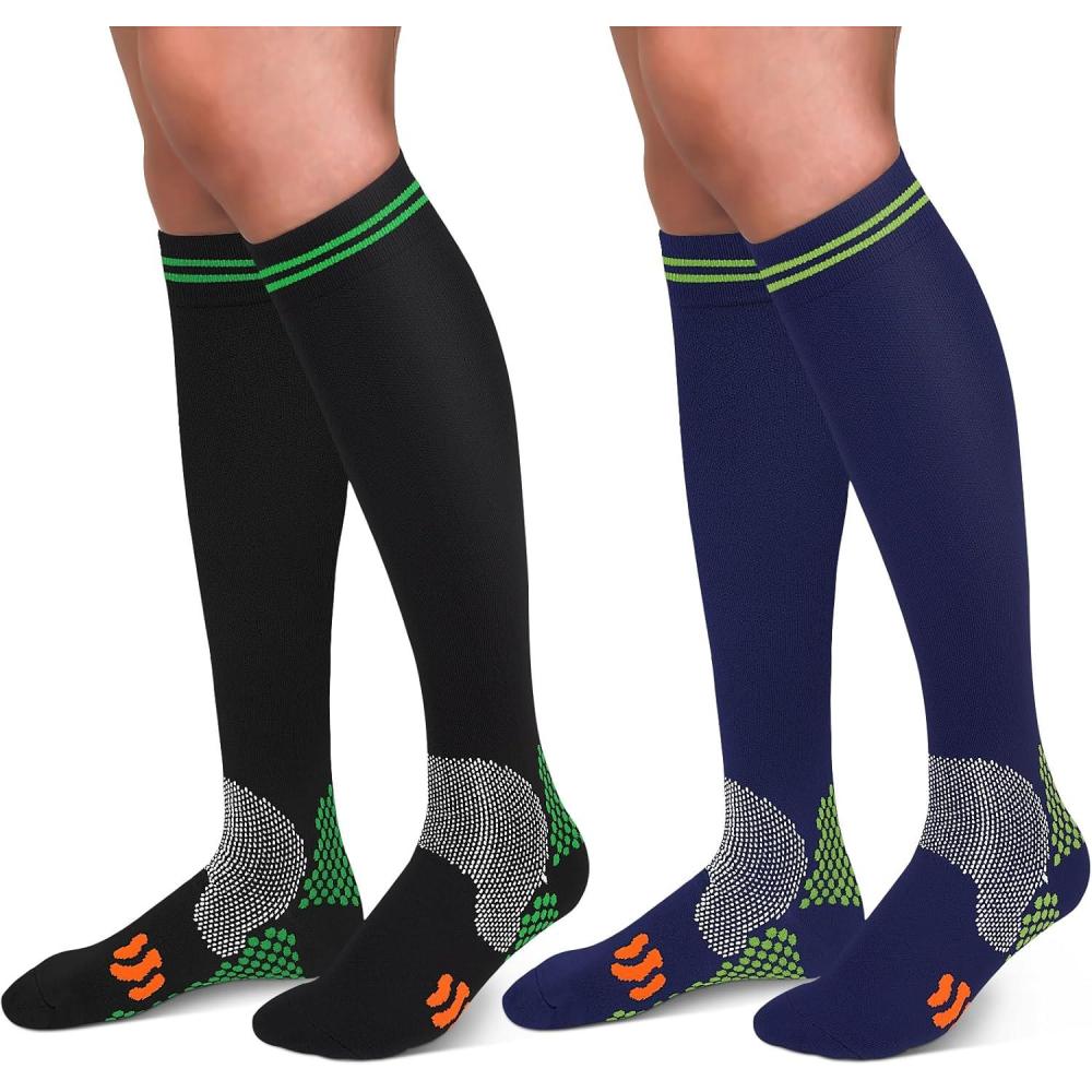 image3040mmHg Medical Graduated Compression Socks for WomenampampMen CirculationCompression StockingsKnee High Socks for SupportHikingRunning52 Pack Polka Dots Black  Navy