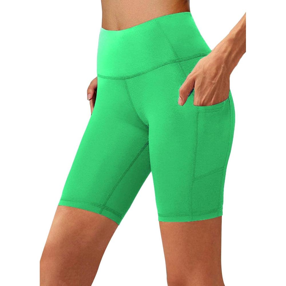 imageAoliks Biker Shorts Women with Pockets  8quot High Waisted Tummy Control Running Workout Spandex Gym Volleyball Yoga ShortsGreen