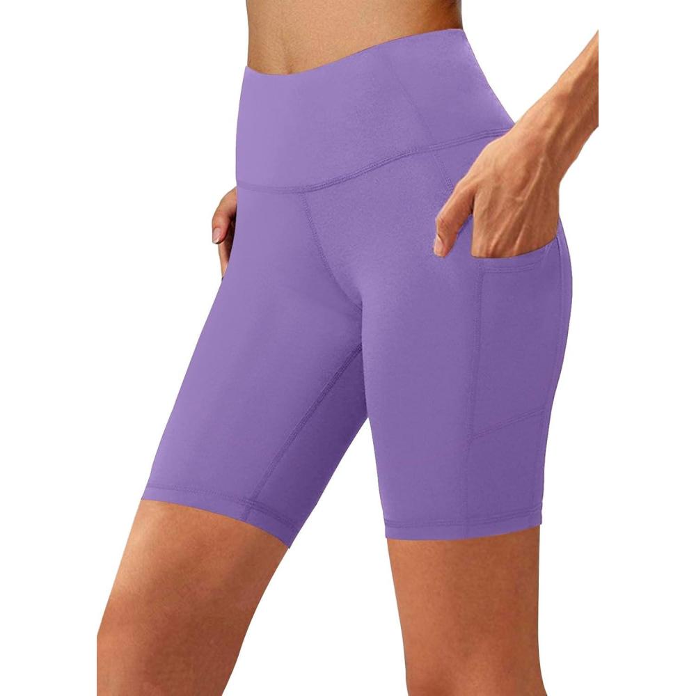 imageAoliks Biker Shorts Women with Pockets  8quot High Waisted Tummy Control Running Workout Spandex Gym Volleyball Yoga ShortsLight Purple