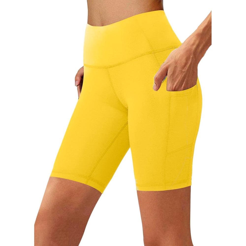imageAoliks Biker Shorts Women with Pockets 8quot High Waisted Tummy Control Running Workout Spandex Gym Volleyball Yoga ShortsYellow
