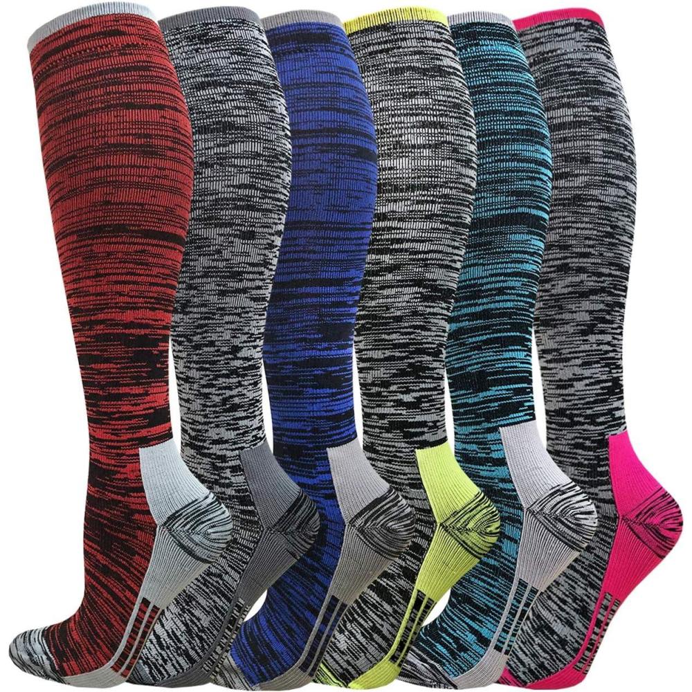 imageGraduated Compression Socks for WomenampampMen 2030mmhg Knee High Socks Travel Hiking Running Stocking066 Pairs Multi Stripe04