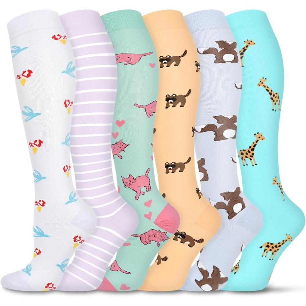 imageGraduated Compression Socks for WomenampampMen 2030mmhg Knee High Socks Travel Hiking Running Stocking126 Pairs Animal Series01