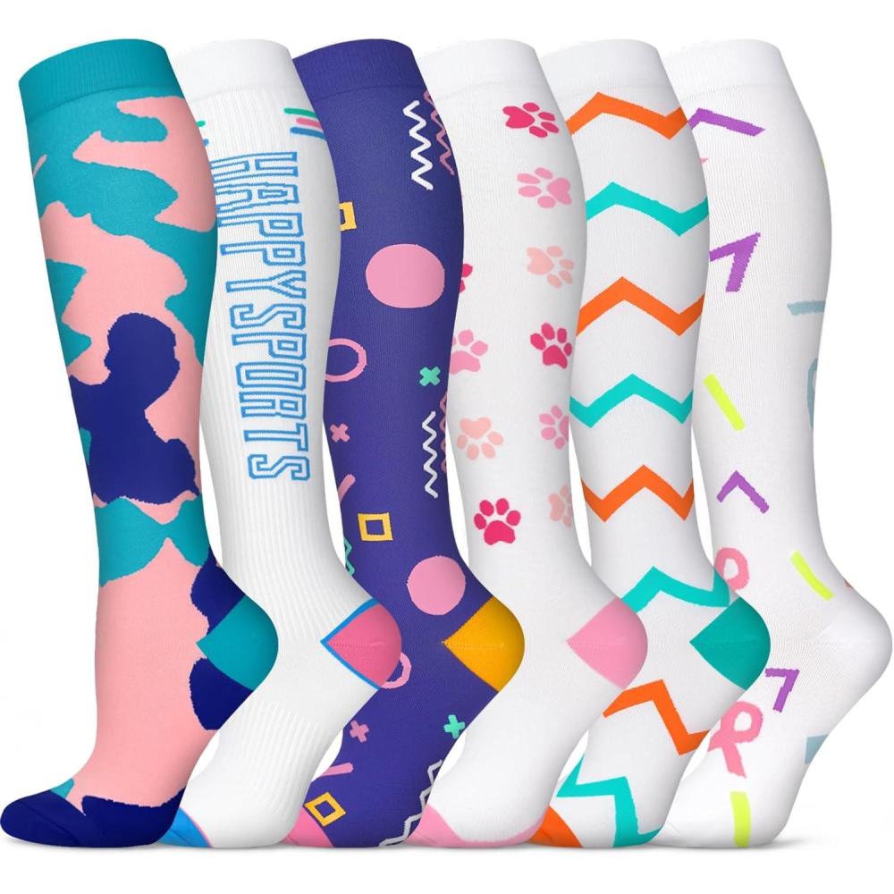 imageGraduated Compression Socks for WomenampampMen 2030mmhg Knee High Socks Travel Hiking Running StockingMulti06