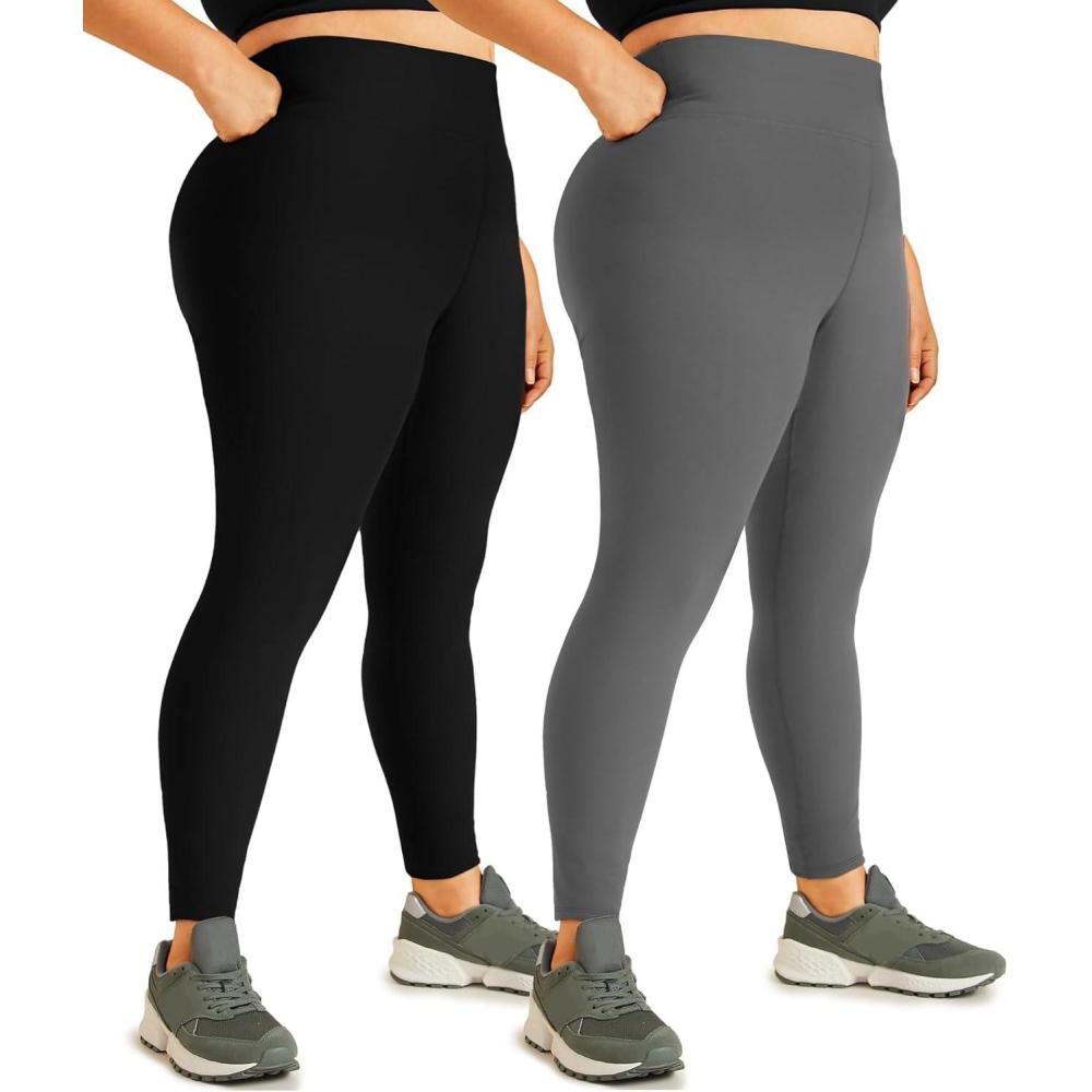 imageHi Clasmix 2 Pack Plus Size Leggings for WomenHigh Waisted Tummy Control 1X4X Soft Casual Yoga Pants for Curvy Women01b1a2 Pack Black Grey