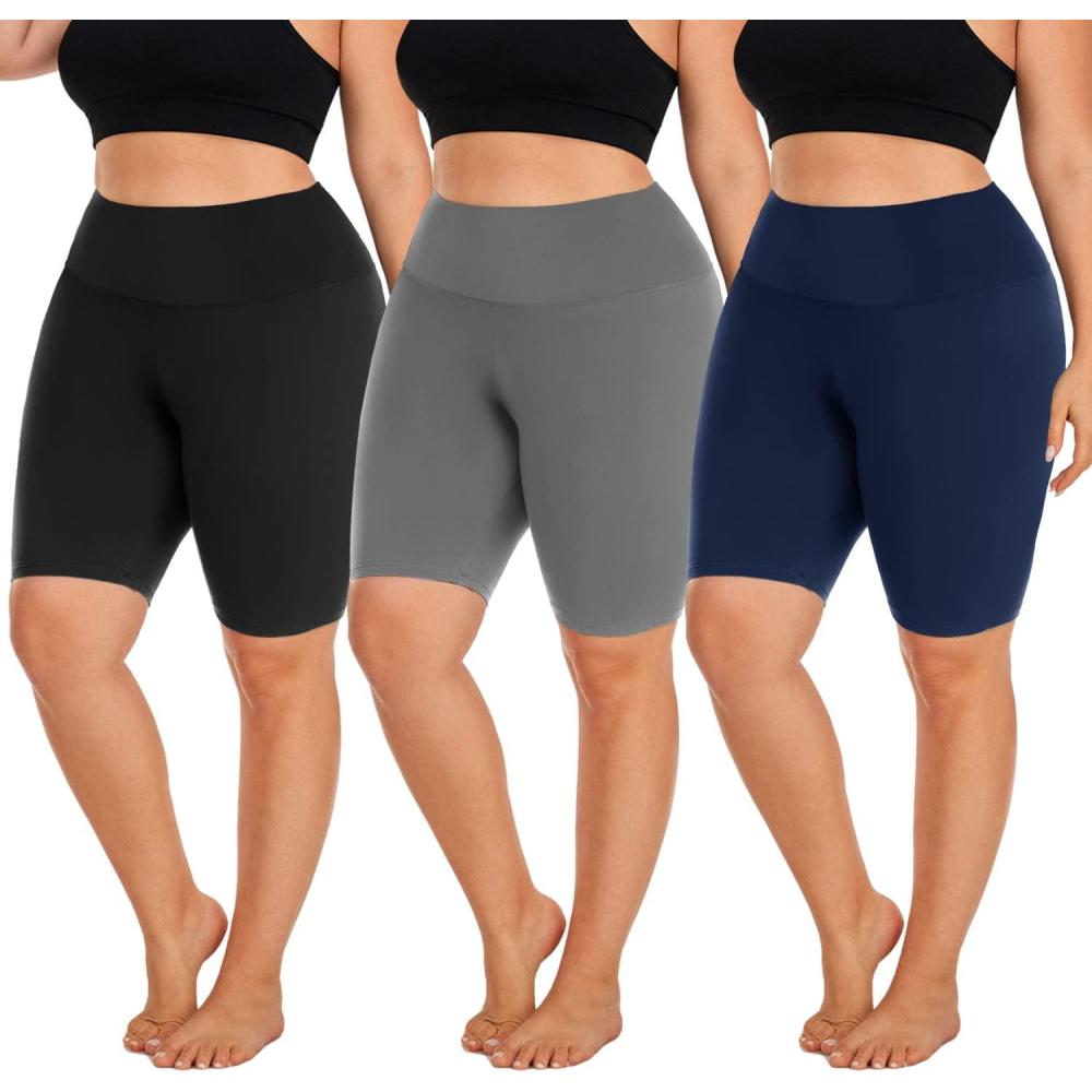 imageHi Clasmix 3 Pack Plus Size Biker Shorts for Women1X4XHigh Waisted NonSee Through Workout Super Soft Black Yoga Shorts23 Pack Blackgreynavy