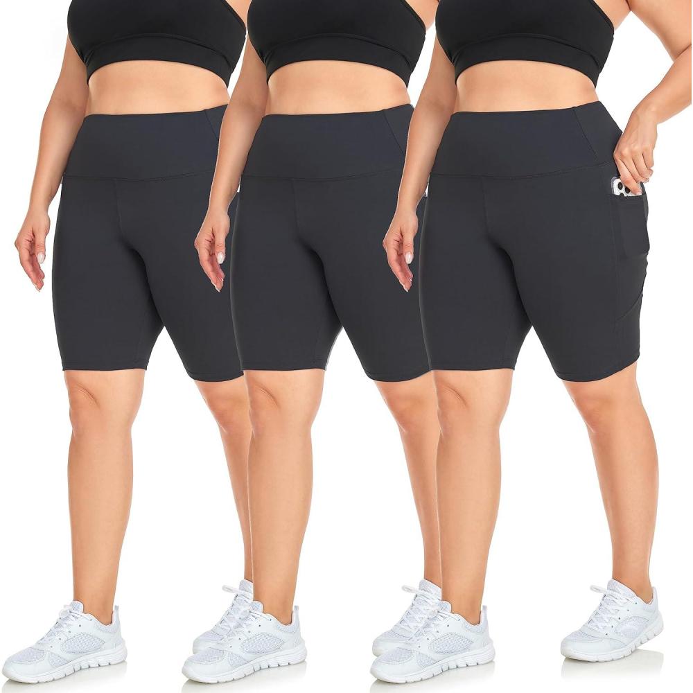 imageHi Clasmix 3 Pack Plus Size Biker Shorts for Women1X4XHigh Waisted NonSee Through Workout Super Soft Black Yoga Shorts63 Pack Black With Pockets