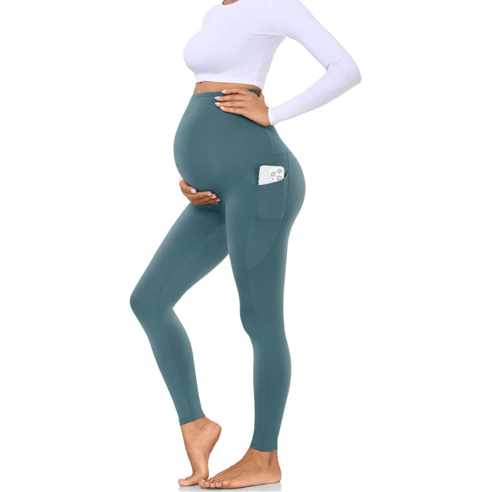 imageHi Clasmix Buttery Soft Maternity Leggings Over The Belly with PocketsNonSeeThrough Workout Pregnancy Yoga Pants41 Pack Lake Blue