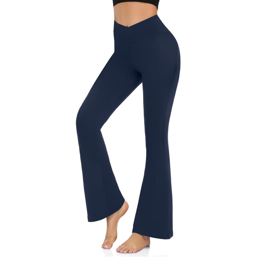 imageHi Clasmix Flare Leggings for Women  High Waist Crossover Yoga Pants Tummy Control Bootcut Bell Bottom Jazz Lounge Leggings2navy Blue