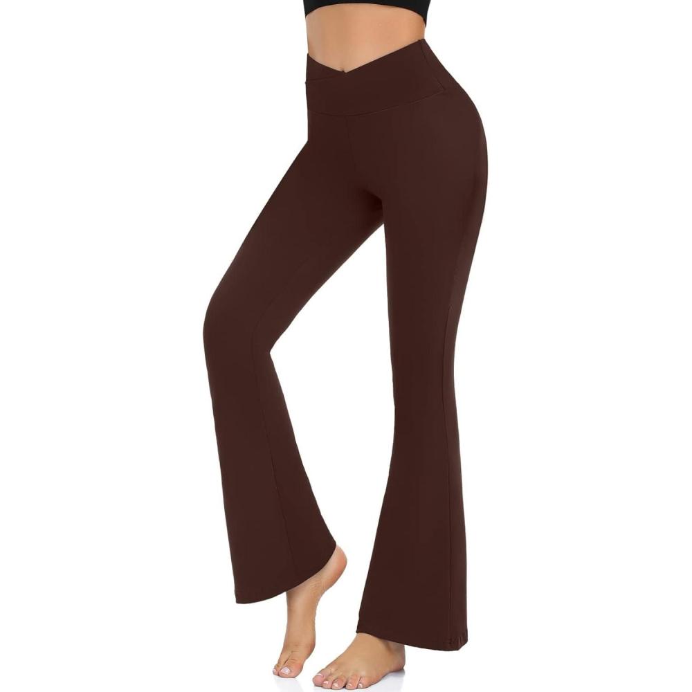 imageHi Clasmix Flare Leggings for Women  High Waist Crossover Yoga Pants Tummy Control Bootcut Bell Bottom Jazz Lounge Leggings3brown