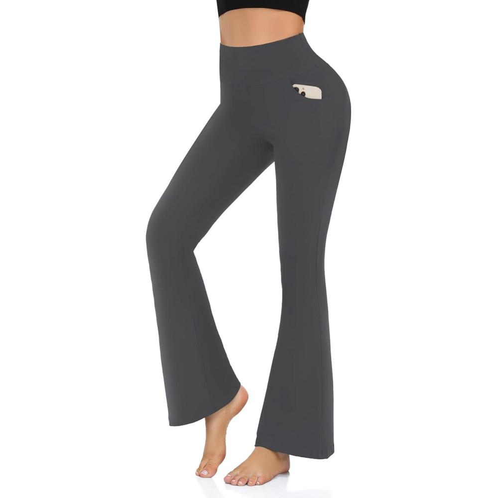 imageHi Clasmix Flare Leggings for Women  High Waist Crossover Yoga Pants Tummy Control Bootcut Bell Bottom Jazz Lounge LeggingsGrey